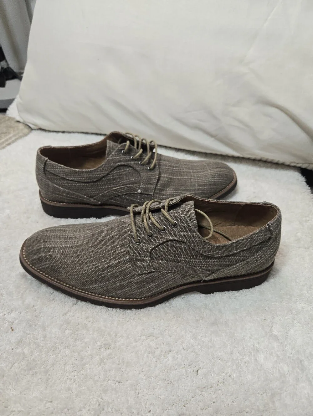 Stacy Adams Men's Eli Oxfords Plain Toe Taupe Canvas Casual Shoes Sz 10